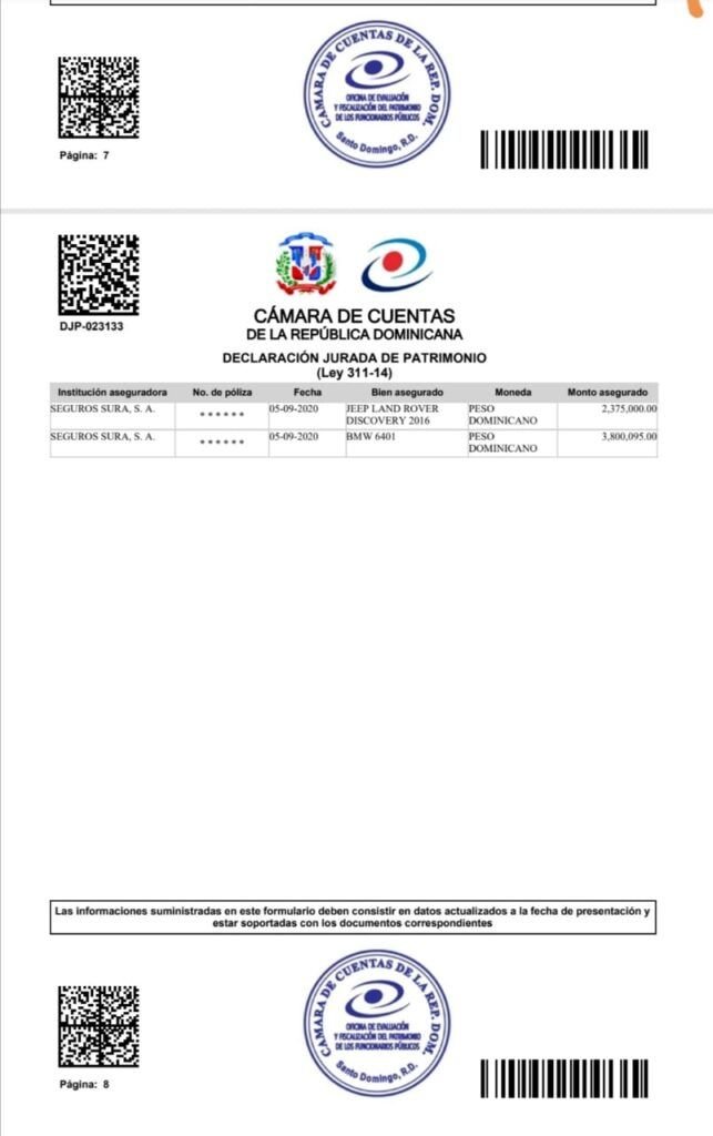 DJP Donald Guerrero 08 Declaración de bienes por la que fue interrogado Donald Guerrero, exministro de Hacienda
