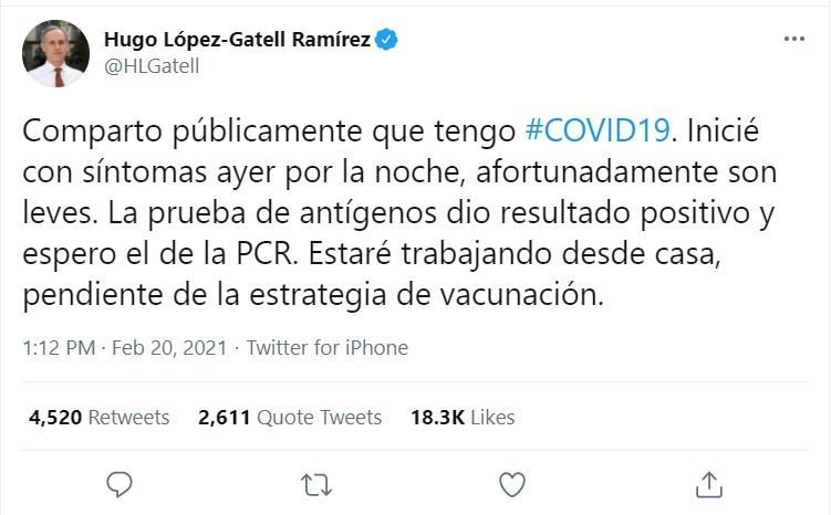 HUGO LOPEZ Da positivo al covid el subsecretario de Salud de México, Hugo López-Gatell