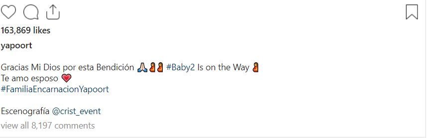 INSTAGRAN YAPORT 1 Karen Yapoort anuncia que está «en la dulce espera» por segunda vez