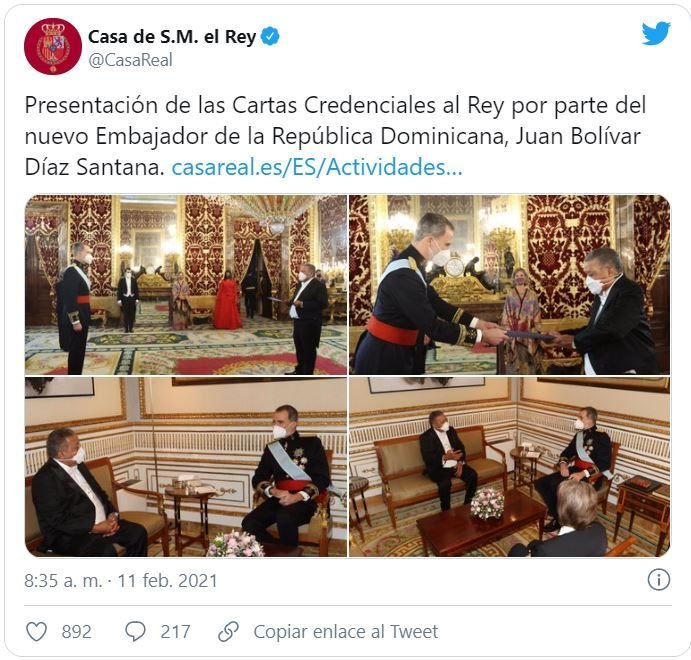 Juan Bolívar Díaz presenta cartas credenciales ante el Rey de España 3 JUAN BOLIVAR 4 Juan Bolívar Díaz presenta cartas credenciales ante el Rey de España