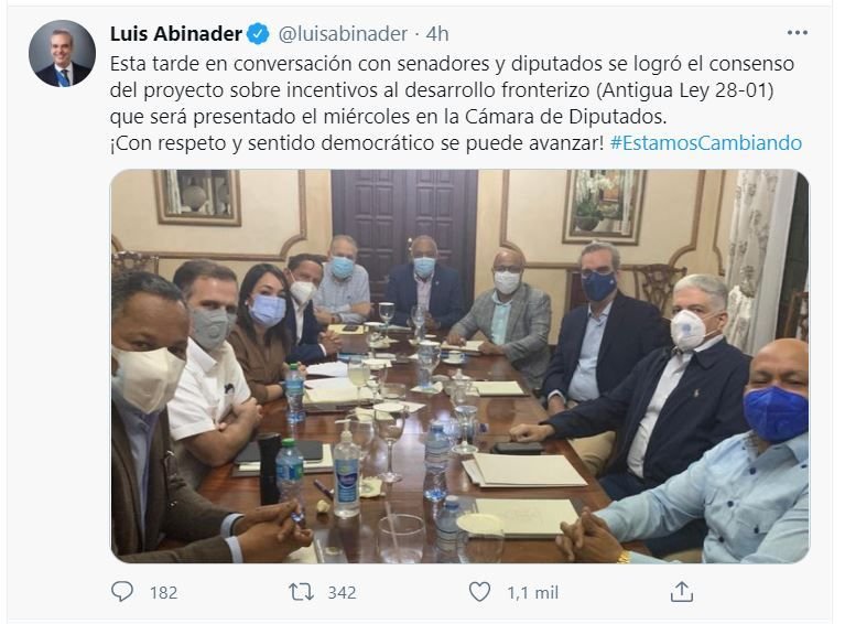 Twitt Abinader Ley 28 01 Abinader logra acuerdo con legisladores sobre Ley 28-01 de Desarrollo Fronterizo