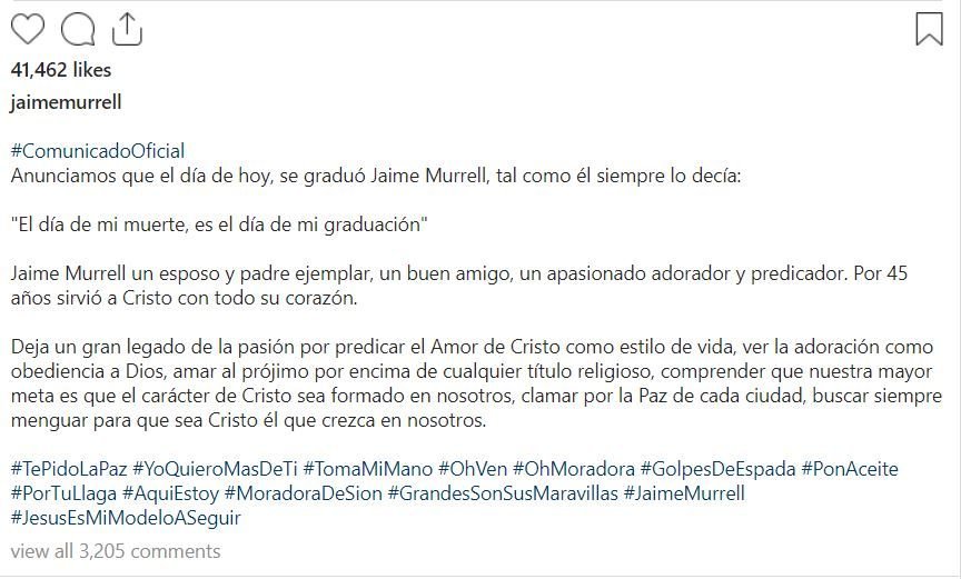 jaime instagram Fallece el cantante Jaime Murrell