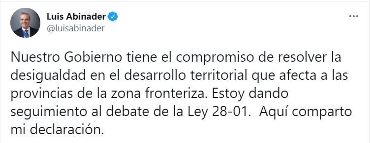 twitter abinader 3 Presidente ratifica el compromiso con el régimen de exenciones de la Ley 28-01