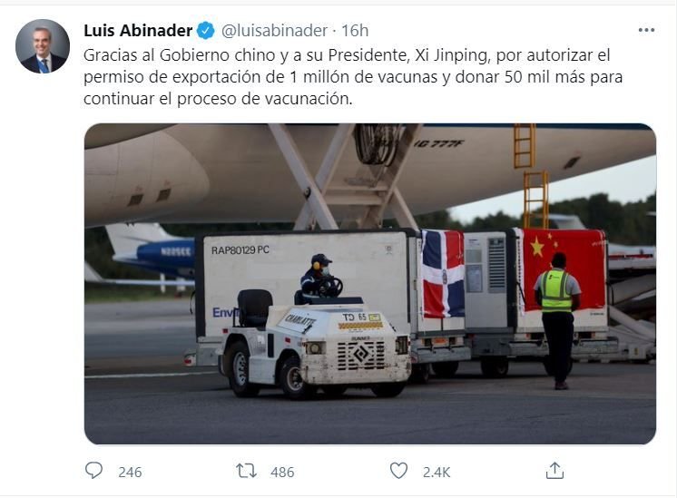 luis abinader 34 El presidente Abinader agradece a Xi Jinping por el millón de vacunas