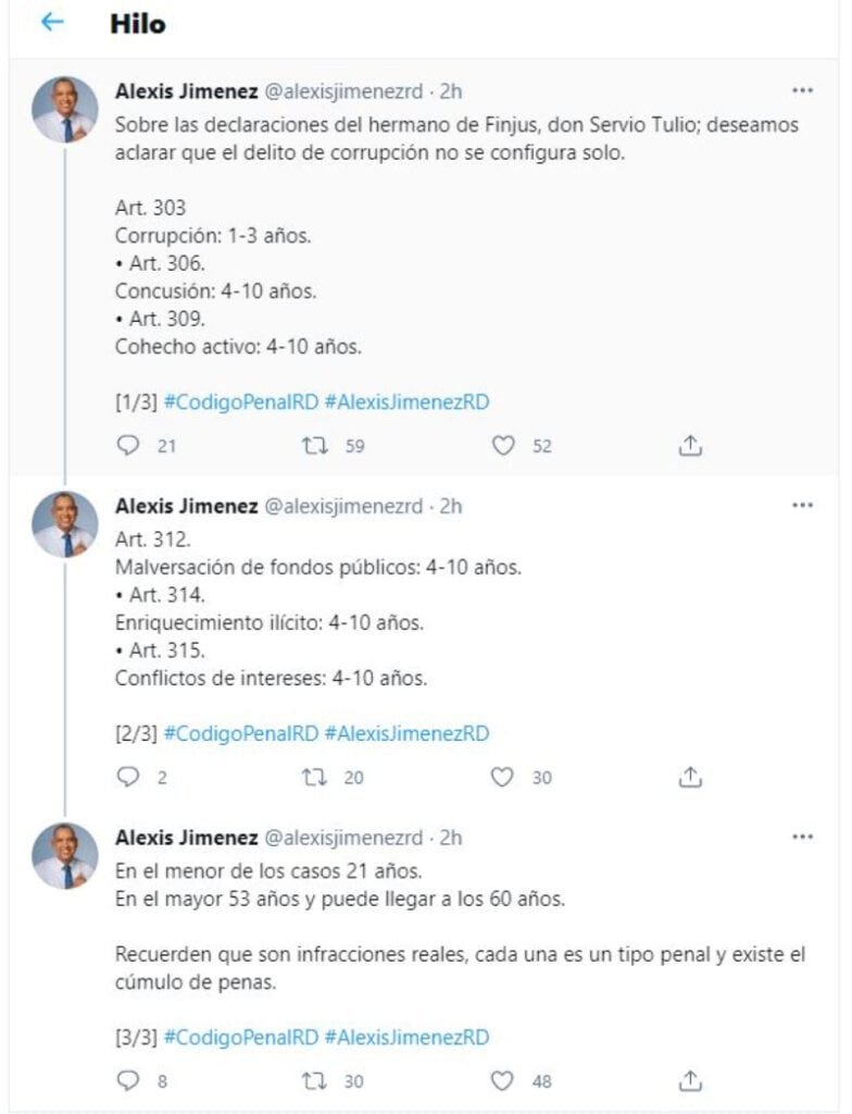Alexis Twitt Diputado Alexis Jiménez a FINJUS: Pena menor por corrupción sería de 21 años