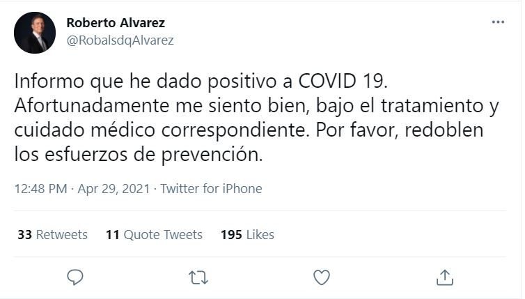 ROBERTO ALVAREZ 1 Canciller dominicano tiene COVID-19; pide redoblar prevención