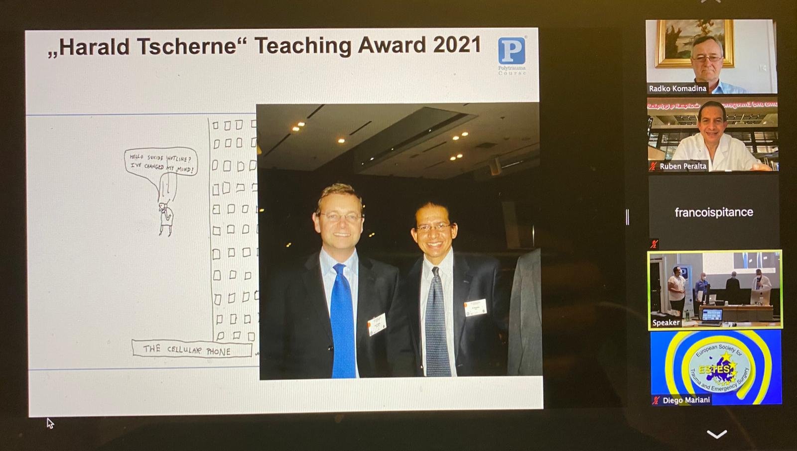 Rubén Peralta Rosario gana premio mundial Harald Tscherne Teaching Award 2021