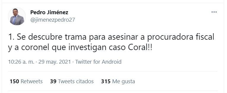 Frustran trama para asesinar a Yeni Berenice; los militares apresados están cooperando 6 Tiwtt Pedro Jimenez 01 Frustran trama para asesinar a Yeni Berenice; los militares apresados están cooperando