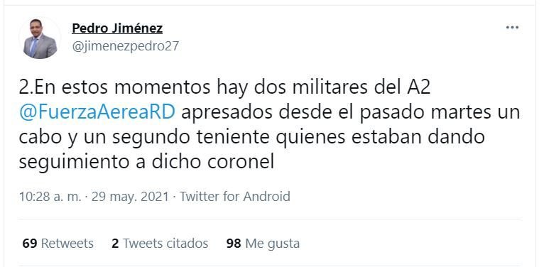 Frustran trama para asesinar a Yeni Berenice; los militares apresados están cooperando 7 Tiwtt Pedro Jimenez 02 Frustran trama para asesinar a Yeni Berenice; los militares apresados están cooperando