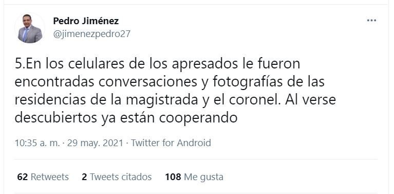 Frustran trama para asesinar a Yeni Berenice; los militares apresados están cooperando 10 Tiwtt Pedro Jimenez 05 Frustran trama para asesinar a Yeni Berenice; los militares apresados están cooperando