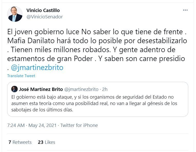 Creen “mafia” de Danilo Medina busca desestabilizar al gobierno de Abinader 4 Twitt Vinicio Castillo 05 Creen “mafia” de Danilo Medina busca desestabilizar al gobierno de Abinader