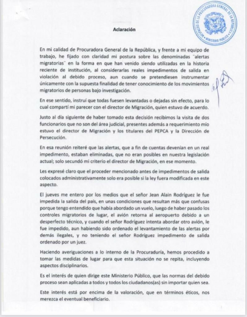 Miriam Germán: "Impedimento a Jean Alain fue ilegal" y habrá "sanciones disciplinarias" 3 Carta Miriam 01 Miriam Germán: "Impedimento a Jean Alain fue ilegal" y habrá "sanciones disciplinarias"