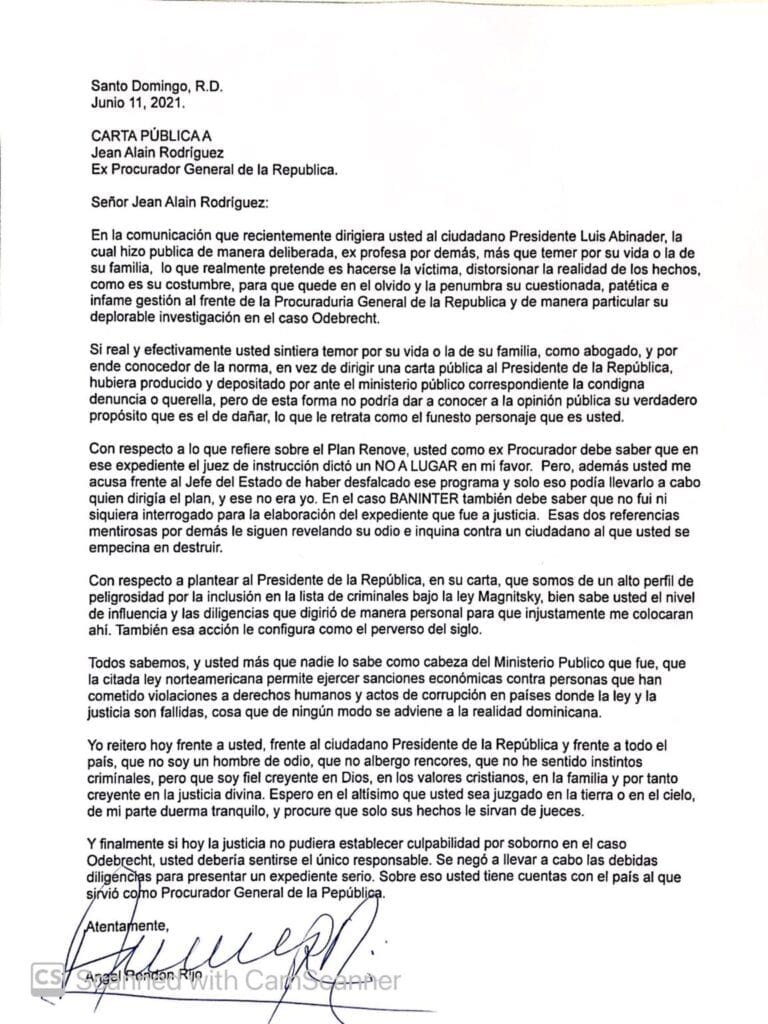 Carta de Angel Rondon Ángel Rondón: Jean Alain es el "perverso del siglo" y un "distorsionador de la verdad"