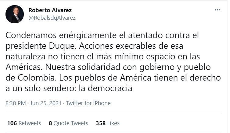 TWITTER ROBERTO ALVAREZ Canciller dominicano condena ataque contra presidente de Colombia