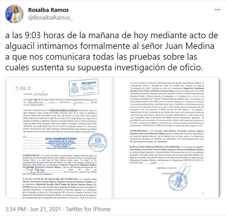 TWITTER ROSALVA 2 Fiscal del DN llama al procurador Juan Medina a presentar pruebas en su contra