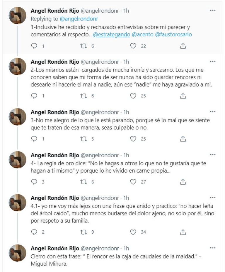 Twit Angel Rondon 01 hilo Ángel Rondón a Jean Alain: "No le hagas a otros lo que no te gustaría que te hagan a ti"
