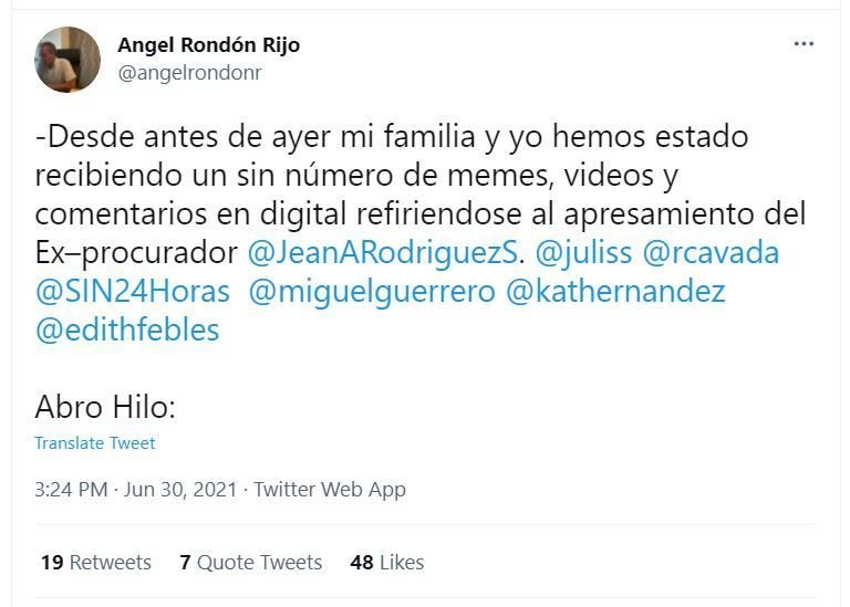Twit Angel Rondon 01 Ángel Rondón a Jean Alain: "No le hagas a otros lo que no te gustaría que te hagan a ti"