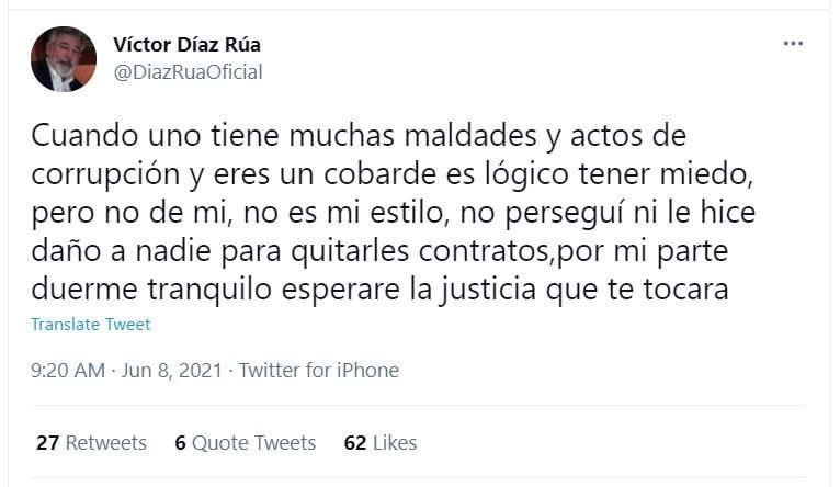 Díaz Rúa a Jean Alain: “Cuando eres un cobarde es lógico tener miedo” 3 Twitt DIaz Rua 02 Díaz Rúa a Jean Alain: “Cuando eres un cobarde es lógico tener miedo”