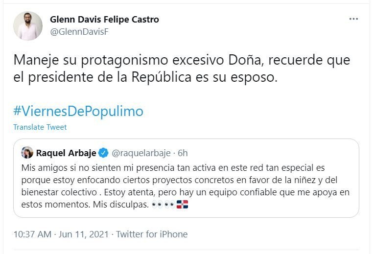 Twitt Glenn D 01 Raquel Arbaje y un dirigente del PLD se enfrentan en Twitter