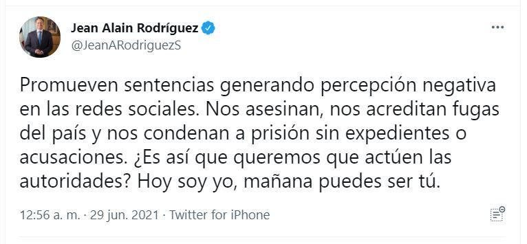 Buscan a Jean Alain Rodríguez con orden de arresto; Miguel José Moya está preso 4 Twitt Jean Alain 03 Buscan a Jean Alain Rodríguez con orden de arresto; Miguel José Moya está preso