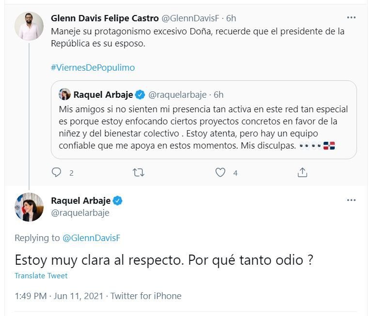 Twitt Raquel a Glenn D Raquel Arbaje y un dirigente del PLD se enfrentan en Twitter