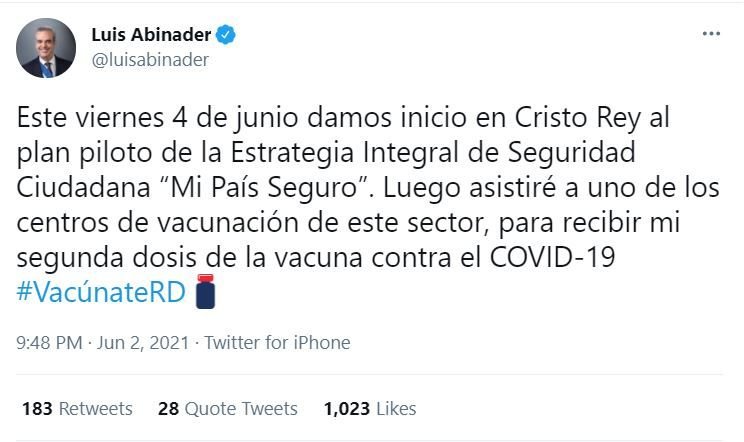 luis 20 Luis Abinader recibirá segunda dosis vacuna contra Covid mañana