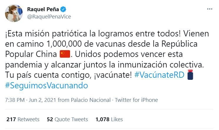 raquel 13 1 Luis Abinader recibirá segunda dosis vacuna contra Covid mañana