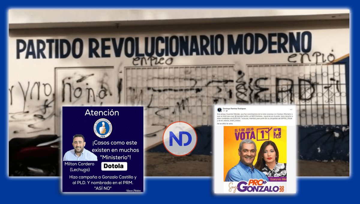 Bases del PRM se revoltean por empleos; pintan de negro local de San Juan