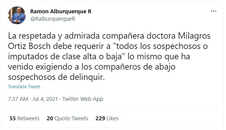 Tweet Alburquerque 04 Alburquerque pide a Milagros Ortiz actuar con Macarrulla como lo hizo con Kimberly y Faña