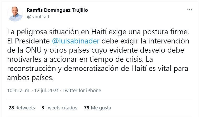Ramfis Truillo: "Abinader debe exigir intervención de la ONU ante situación en Haití" 3 Tweet Ramfis 01 Ramfis Truillo: "Abinader debe exigir intervención de la ONU ante situación en Haití"