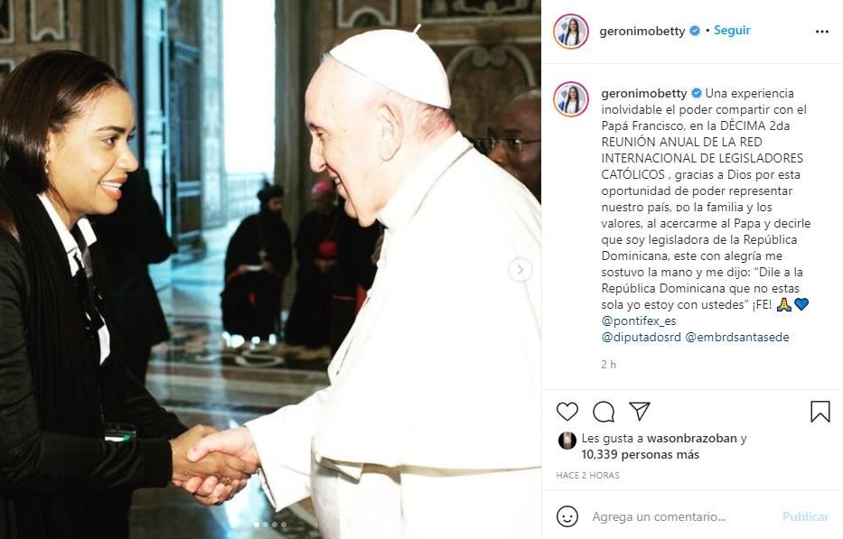 Betty Geronimo Insta 01 El papa Francisco envía mensaje a RD con la diputada Betty Gerónimo