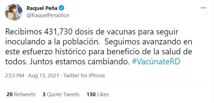 TWITTER PFIZER RD recibe otras 431,730 dosis de vacunas Pfizer