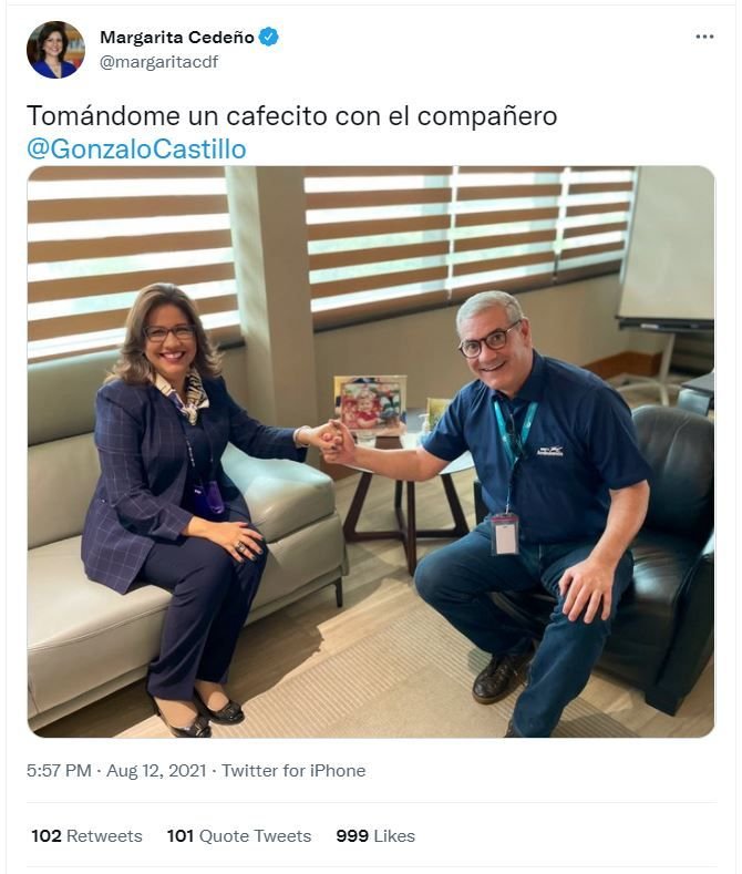 Las redes sociales se activan por foto de Margarita Cedeño con Gonzalo Castillo 3 Tweet Margarita Cedeno 012 Las redes sociales se activan por foto de Margarita Cedeño con Gonzalo Castillo