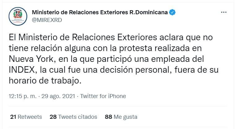 Cancillería se pronuncia sobre empleada participó en protesta contra Abel Martínez 3 Tweet Mirex 01 Cancillería se pronuncia sobre empleada participó en protesta contra Abel Martínez