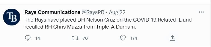twitter nelson cruz Tampa Bay coloca a Nelson Cruz en lista lesionados por covid-19
