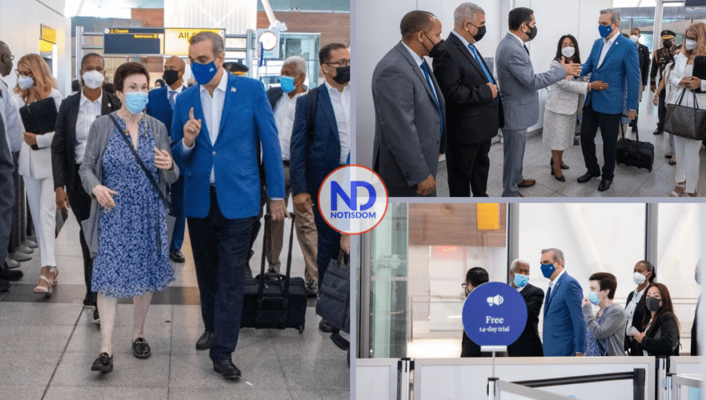 3 FOTOS A COLLAGE 14 Presidente Abinader arriba a NY; Eligio Jáquez y Neftalí Fuerte resaltan expectativas