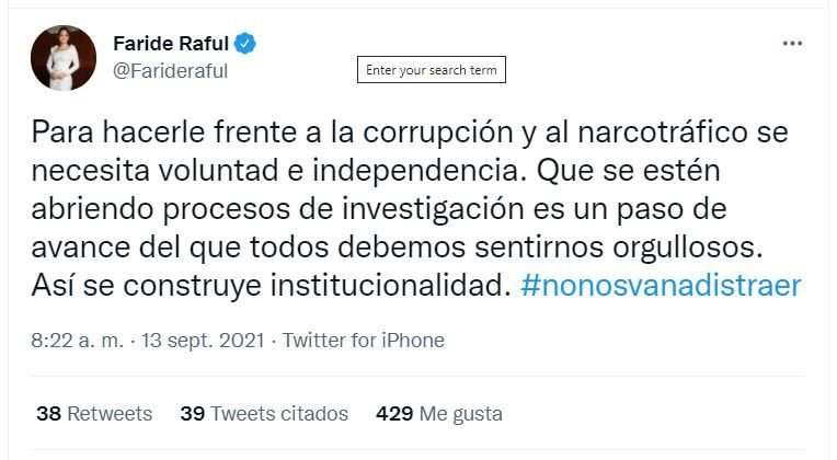 Tweet Faride Raful 01 Faride Raful sobre caso Falcón: "Así se construye institucionalidad"