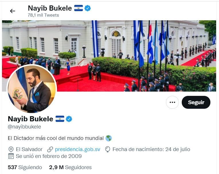 Tweet Nayib Bukele 01 Nayib Bukele se describe en Twitter como "el dictador más cool del mundo"