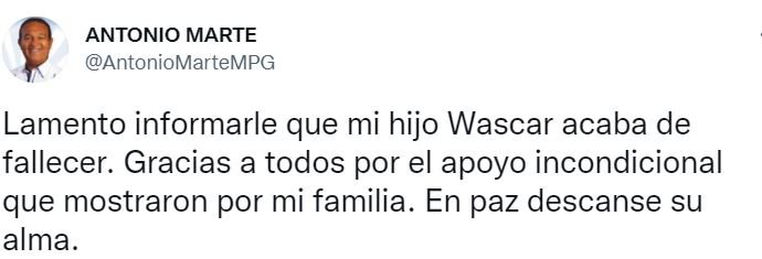 LUTO 1 Fallece hijo del senador Antonio Marte por Covid-19