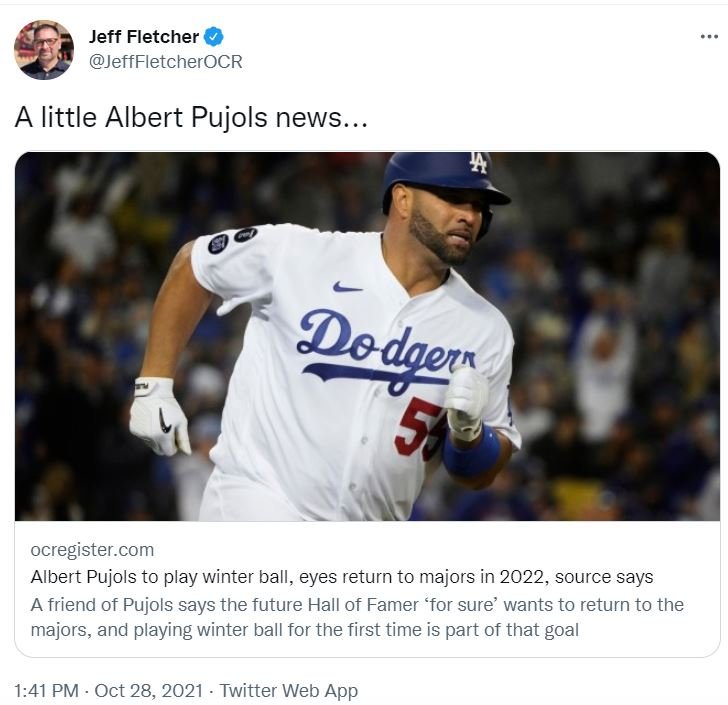 TWITTER ALBERT PUJOLS Albert con planes de seguir jugando en las Grandes Ligas en el 2022