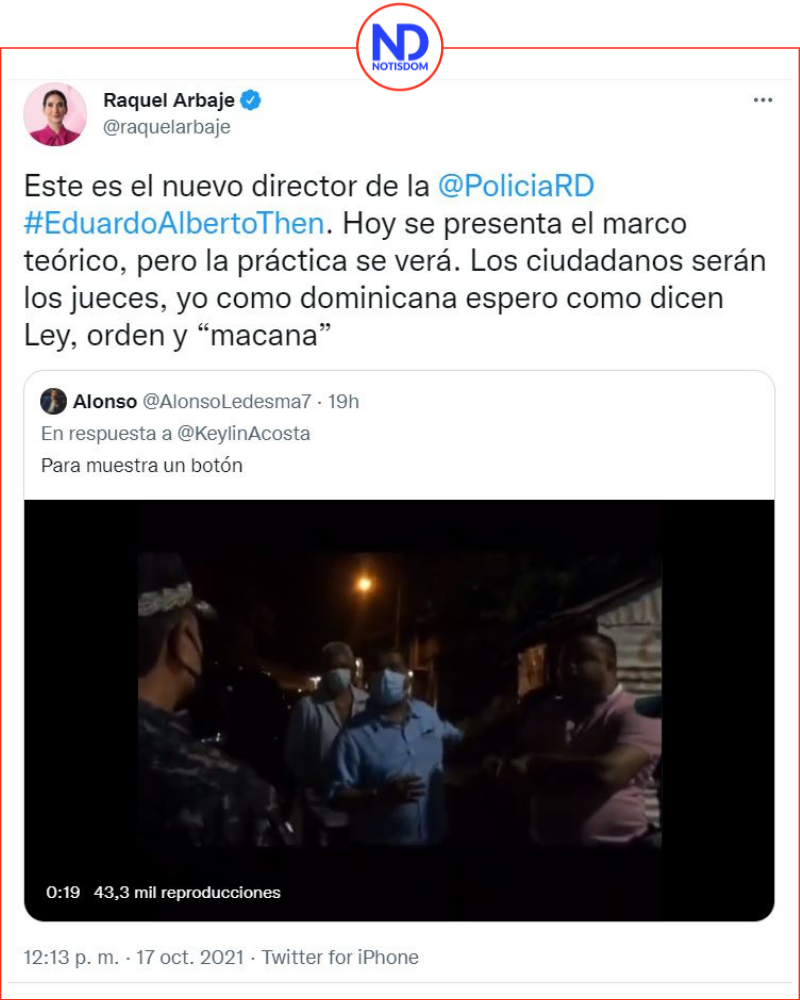 Tuit Raquel Arbaje "Orden y macana" espera Raquel Arbaje del nuevo director de la Policía Nacional