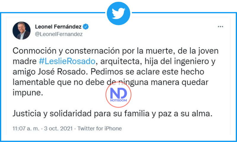 Twitters 2 Leonel pide muerte de Leslie Rosado no quede impune; arrestan cabo que la mató