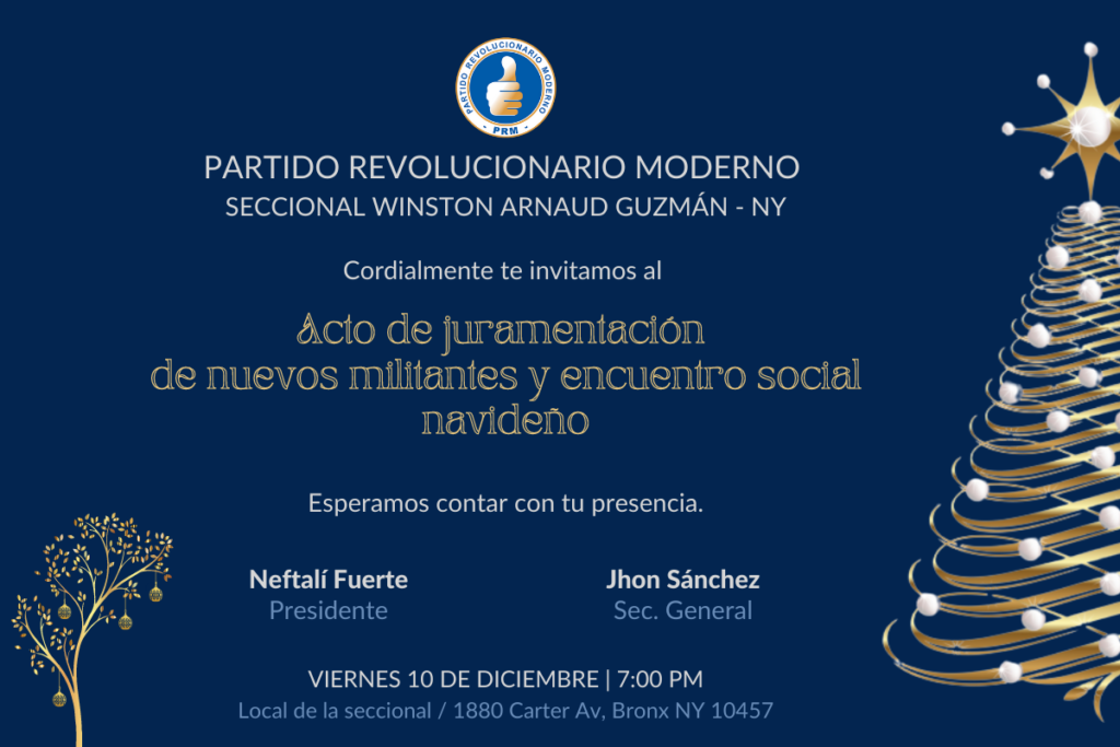 Invitacion Fiesta Navidad PRM 1 El PRM NY juramentará nuevos militantes y hará encuentro social navideño este viernes