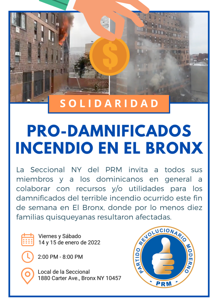 Donacion PRM damnificados incendio 1 Neftalí Fuerte pide a dominicanos solidarzarse con los damnificados del inciendio en El Bronx