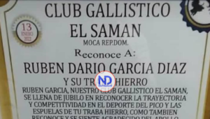 Club Gallístico de Moca reconoce trayectoria de destacado gallero y su traba «Hierro»