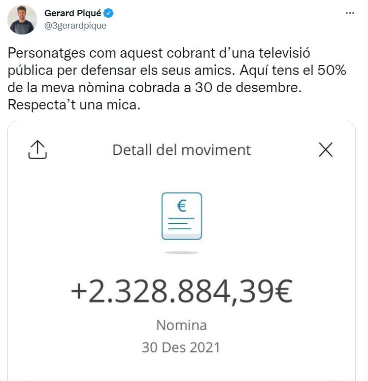 TWITTER PIQUE Piqué publica su nómina para desmentir informaciones sobre su salario
