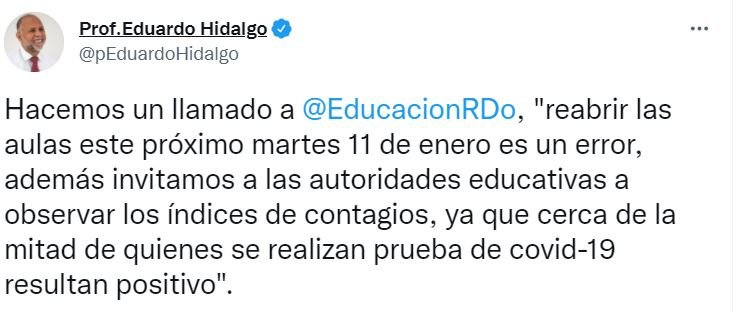 ADP califica de error reabrir escuelas el 11 de enero ante ola de contagios Covid 3 TWITTER PROF HIDARGO ADP califica de error reabrir escuelas el 11 de enero ante ola de contagios Covid