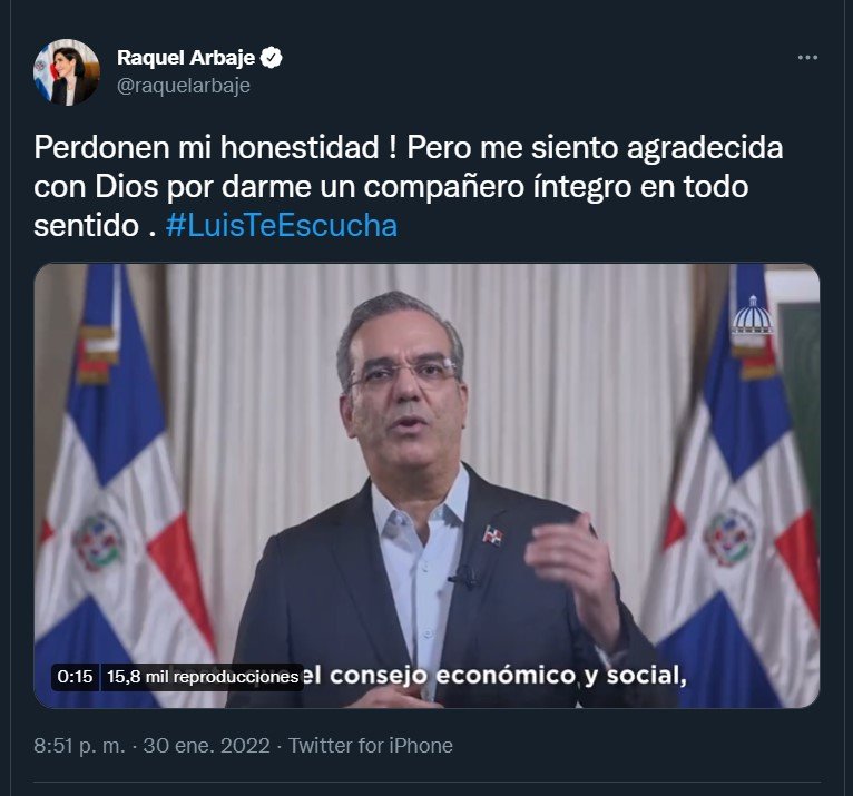 Tweet Raquel Arbaje 10 Raquel Arbaje: "Me siento agradecida con Dios por darme un compañero íntegro"