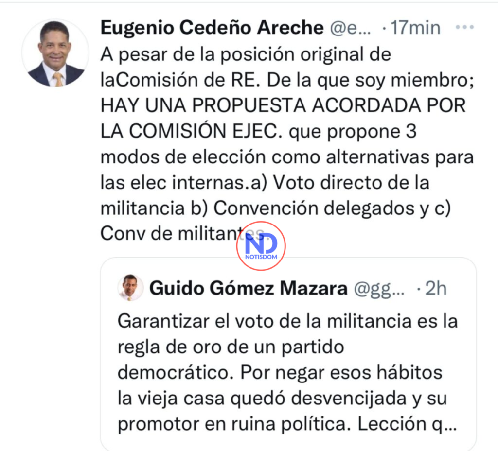 Twitt Eugenio Cedeno 01 Creen PRM haría Covención de Delegados para frenar aspiraciones de Guido Gómez