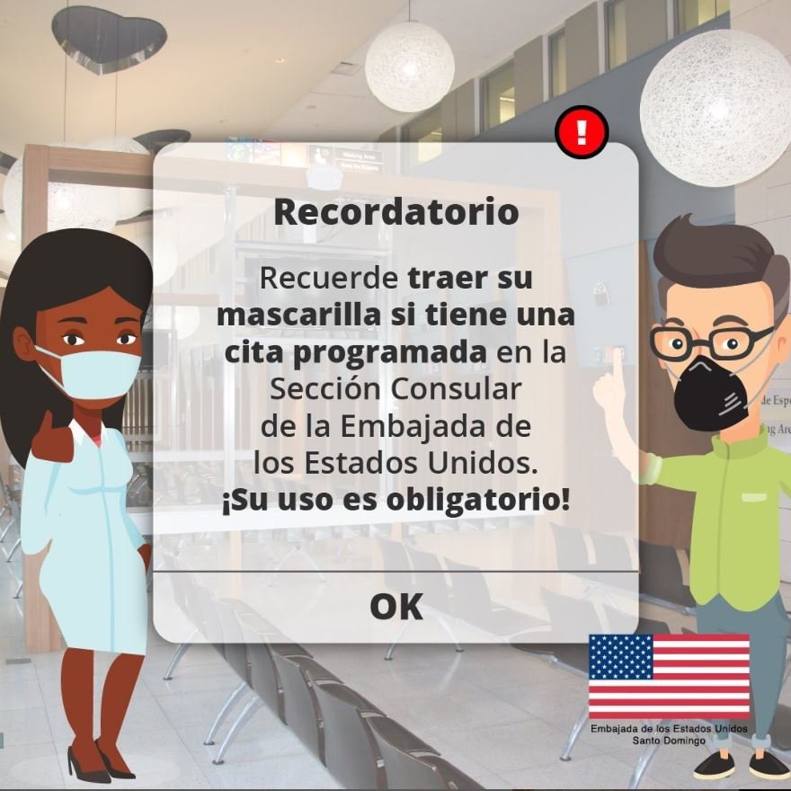 EE.UU 15 Embajada EEUU en RD dice uso de mascarilla es obligatorio para citas consulares
